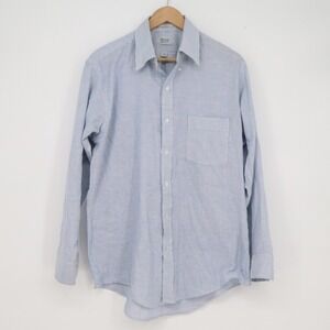 Arrow Dover Mens Blue White Striped Button Down Dress Shirt 16.5 32/33 USA Made